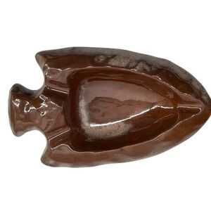 Vintage Frankhoma Arrowhead Shaped Ashtray Brown Glazed